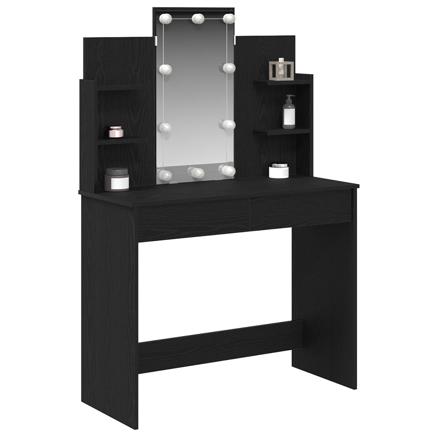 Sminkbord med LED-lampor Svart Ek 96x40x142 cm