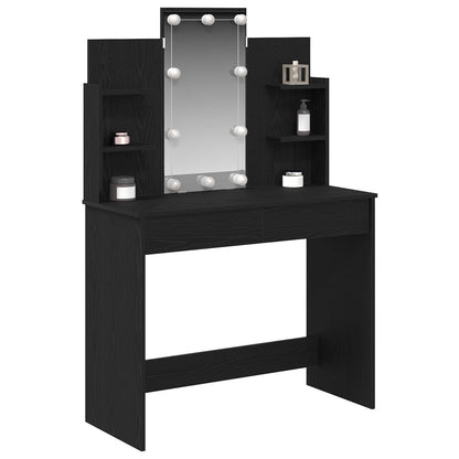 Sminkbord med LED-lampor Svart Ek 96x40x142 cm