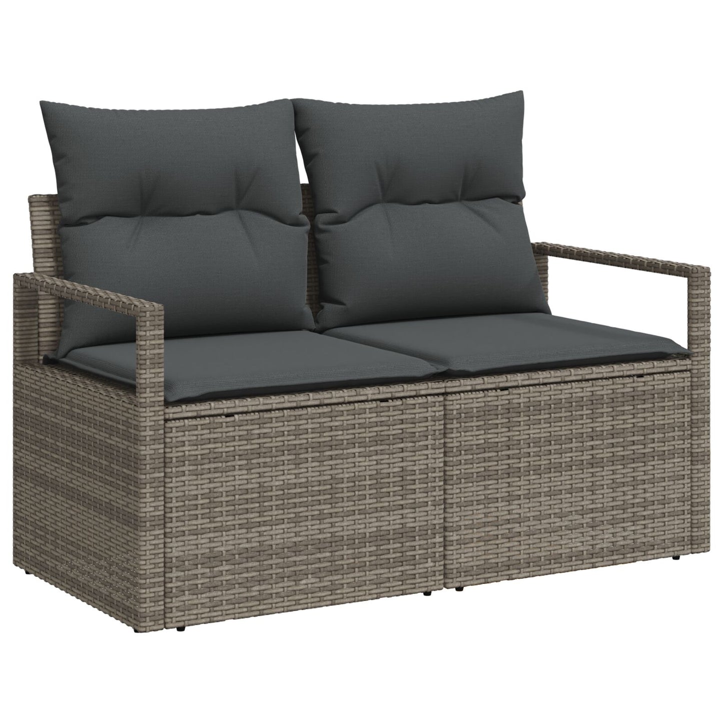 10 Delars Trädgårdsoffgrupp med Kuddar Grå Poly Rattan Akacia, vidaXL 2-sits Trädgårdsoffa med Förvaring & Kuddar Grå Poly Rattan, vidaXL 4 Delars Trädgårdsdining Set med Kuddar Grå Poly Rattan Akacia