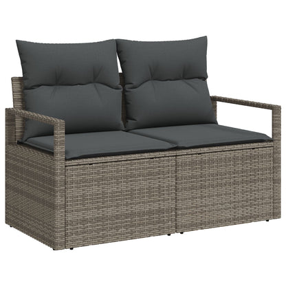 10 Delars Trädgårdsoffgrupp med Kuddar Grå Poly Rattan Akacia, vidaXL 2-sits Trädgårdsoffa med Förvaring & Kuddar Grå Poly Rattan, vidaXL 4 Delars Trädgårdsdining Set med Kuddar Grå Poly Rattan Akacia