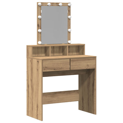 Sminkbord med Spegel och LED-lampor i Artisan Ek Konstruerat Trä
