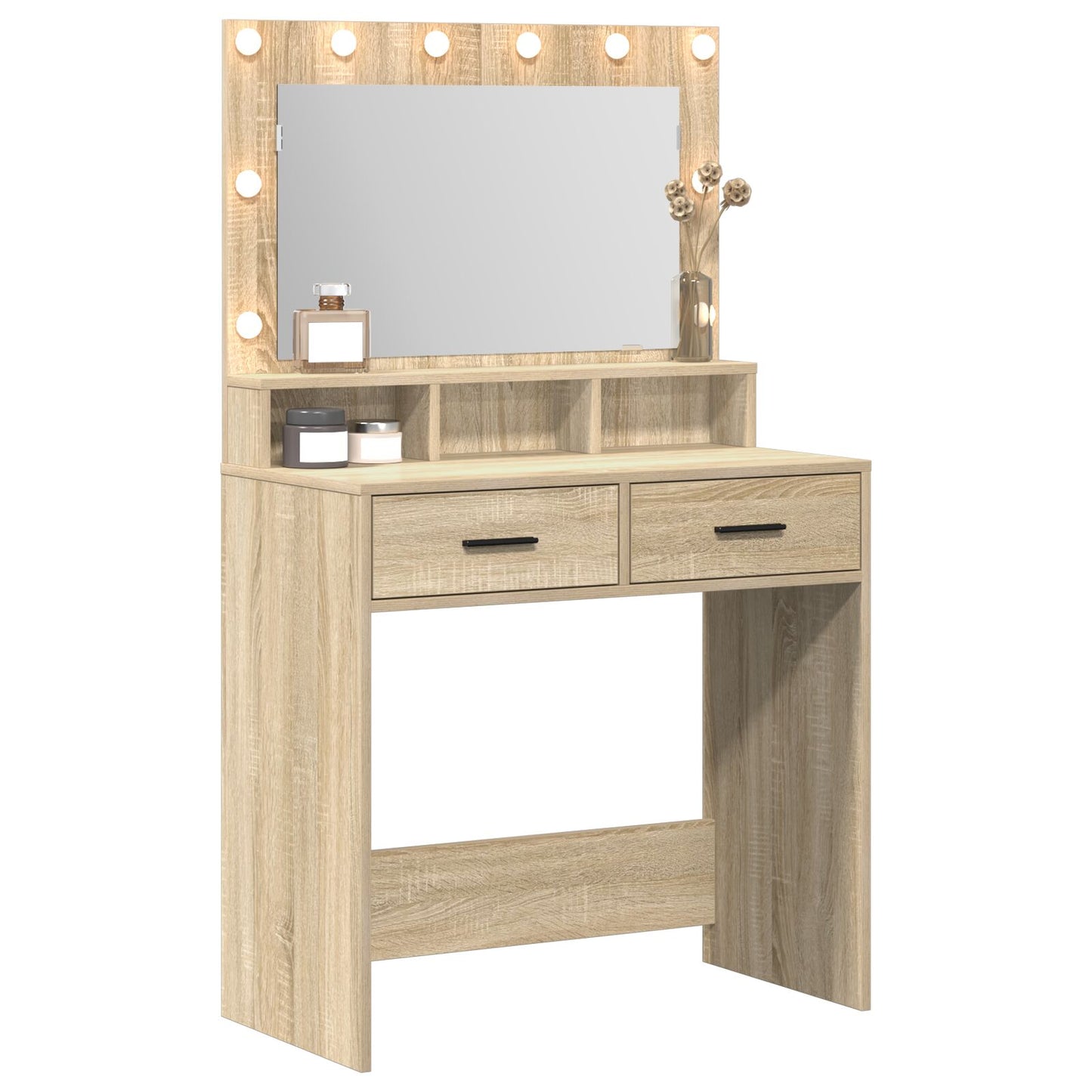 Sminkbord med LED-ljus Sonoma Ek 79x41x135 cm