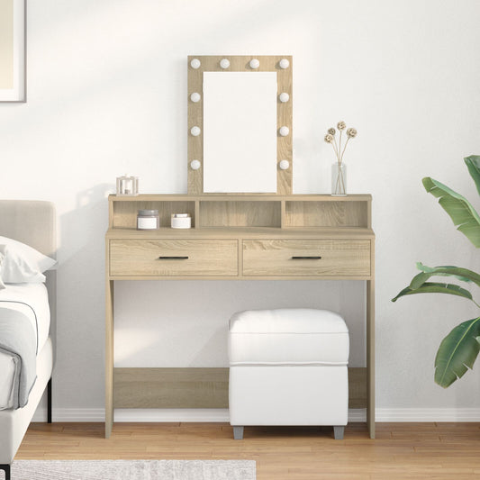 Sminkbord med LED-lampor Sonoma Ek 100x41x140 cm