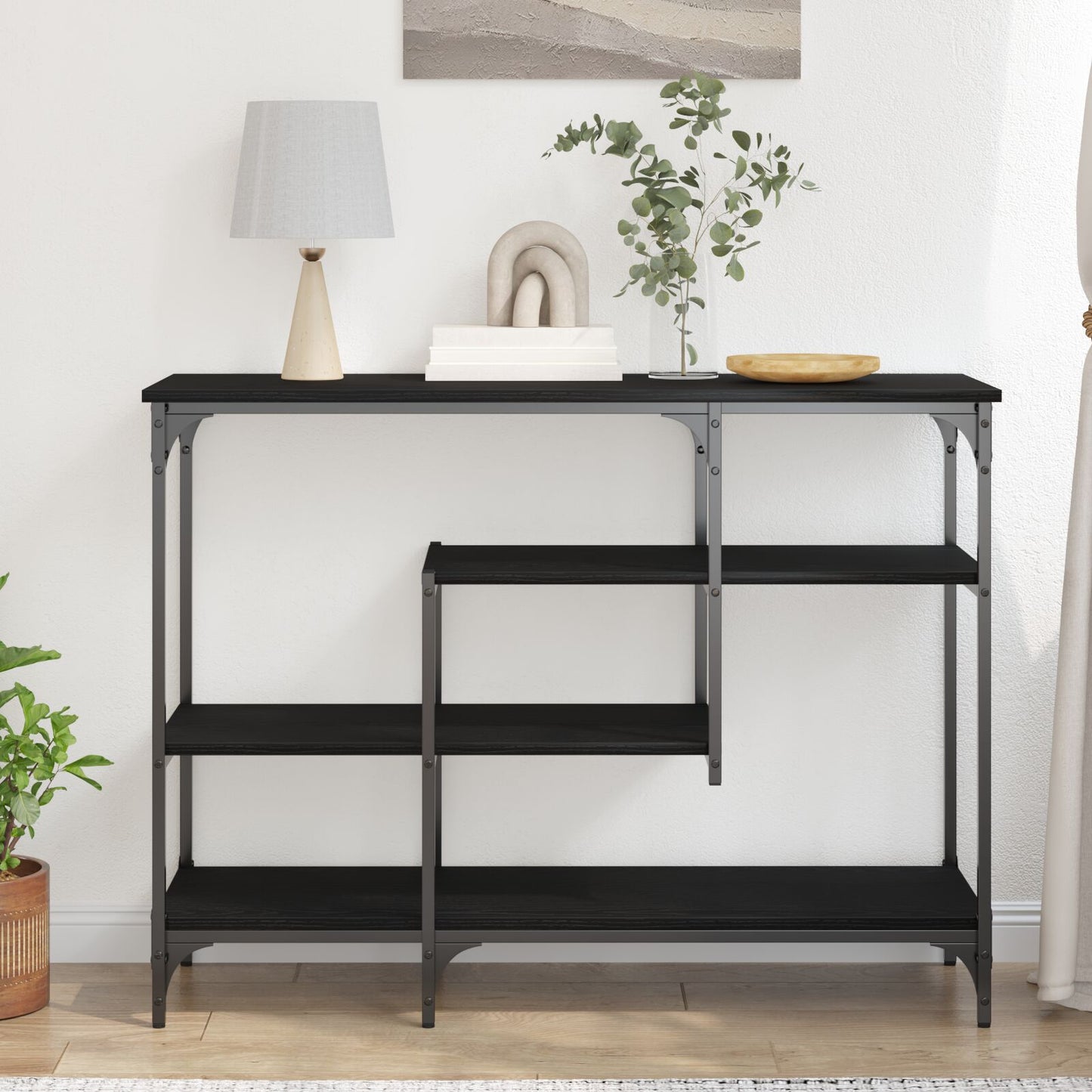 Konsolbord Svart Ek 100x35x75 cm Konstruerat trä och Stål