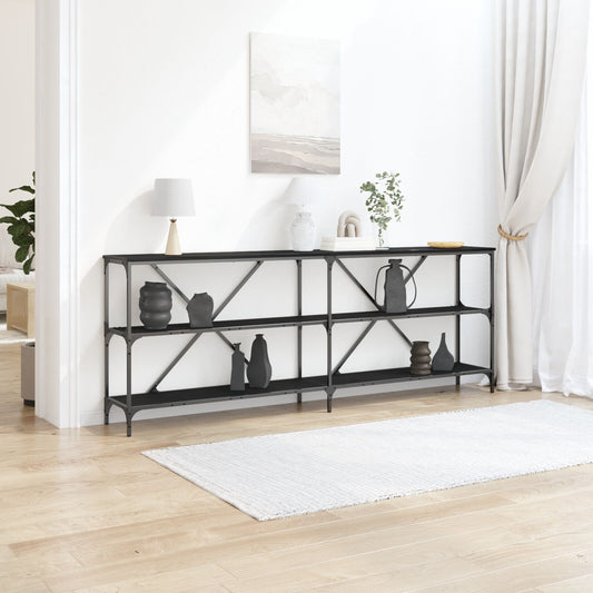 Console Table Svart Ek 200x30x75 cm Konstruerat Trä och Stål