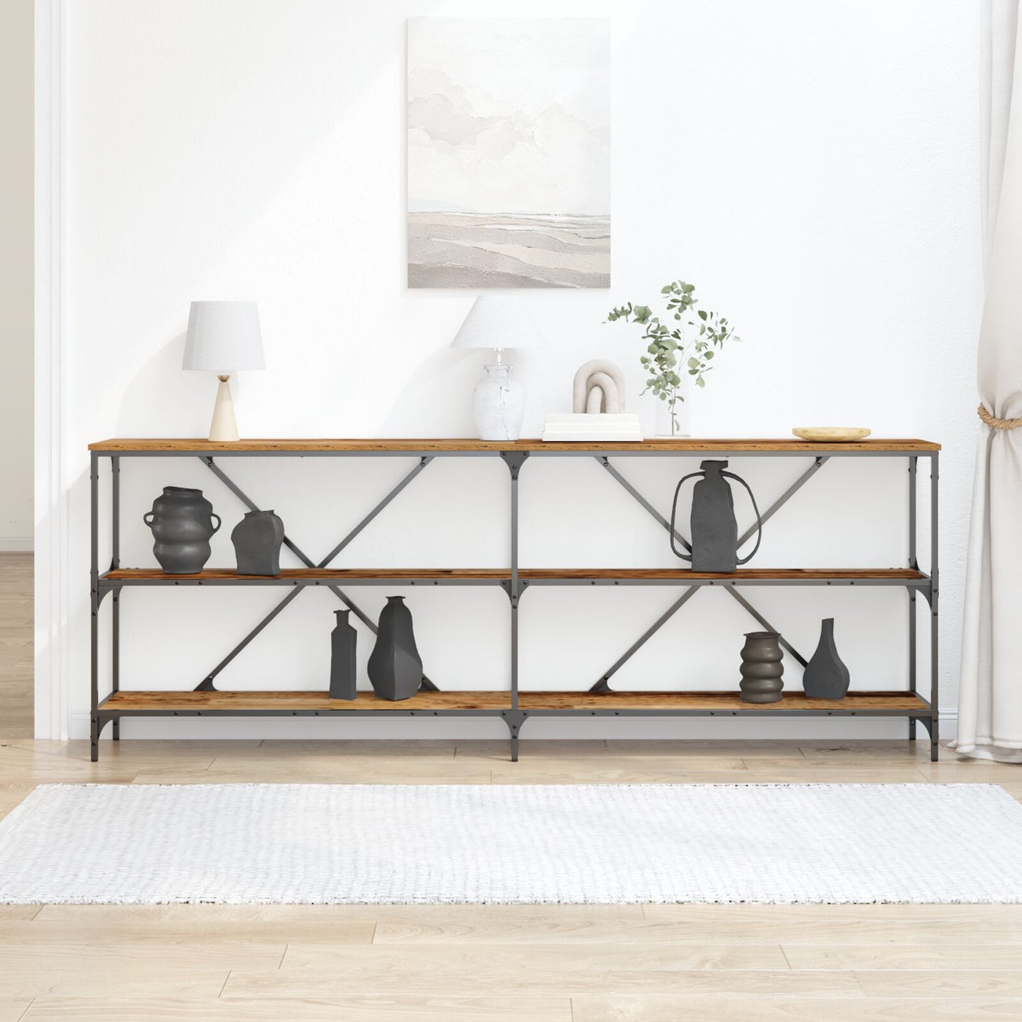 Konsolbord Gamla Trä 200x30x75 cm Ingenjörsträ och Stål