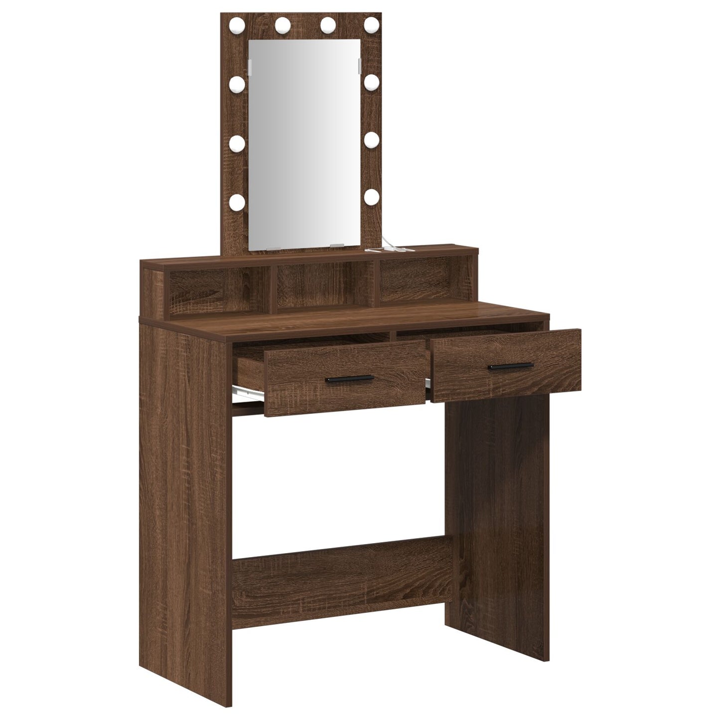 Sminkbord med LED-lampor, Brun Ek, 79x41x140 cm