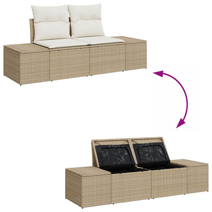 10-delars trädgårdsoffasett med kuddar Beige Poly Rattan