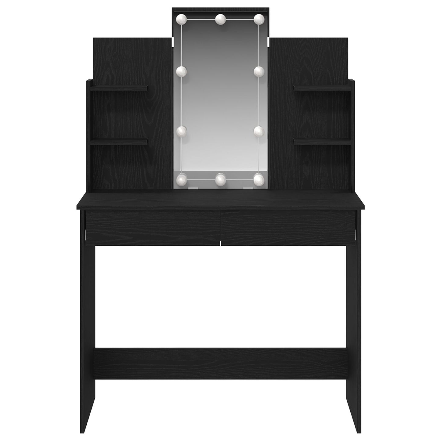 Sminkbord med LED-lampor Svart Ek 96x40x142 cm