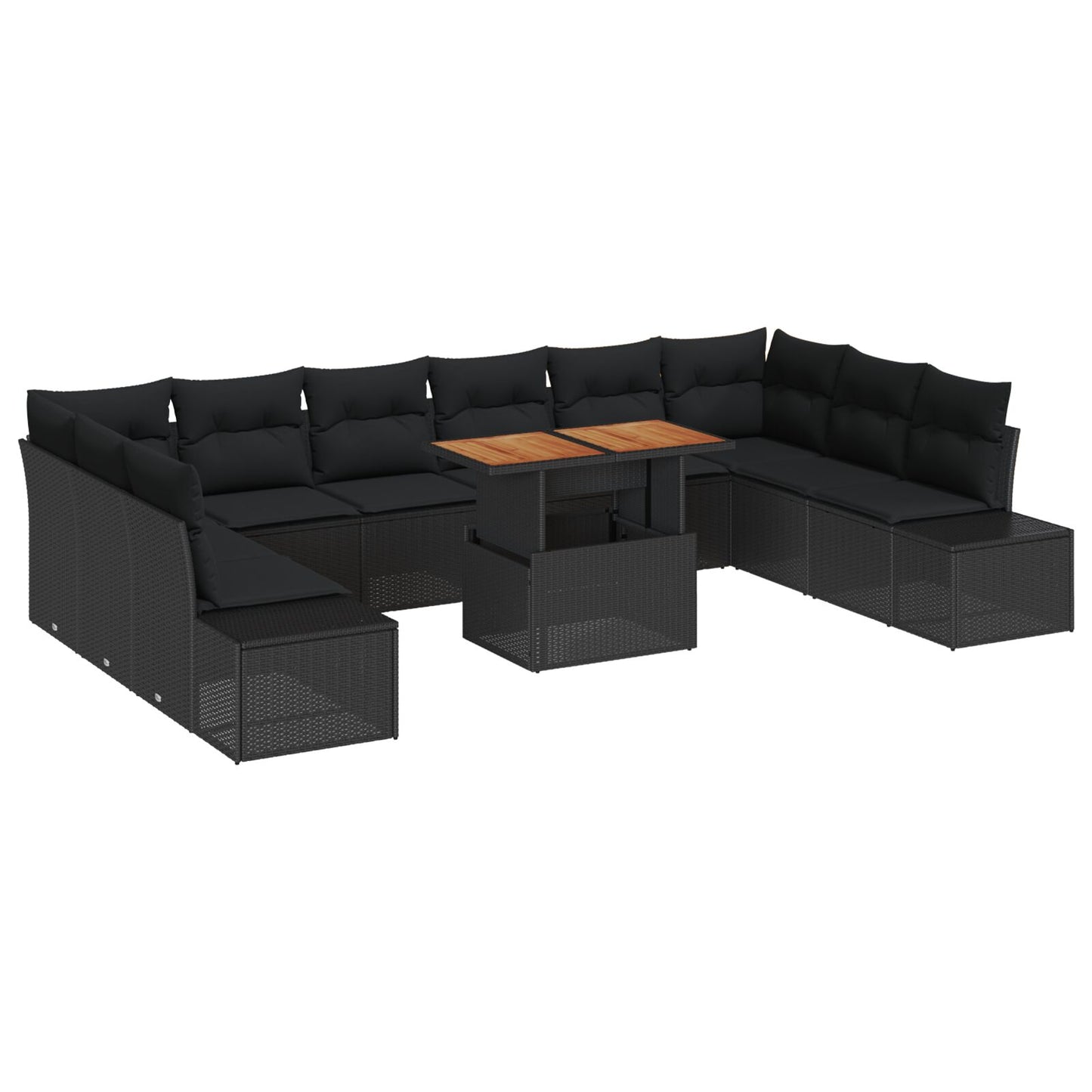 11-delars Trädgårdsofa Set med Kuddar Svart Poly Rotting