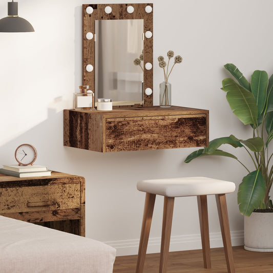 Väggmonterat Sminkbord med LED-lampor Gammalt Trä