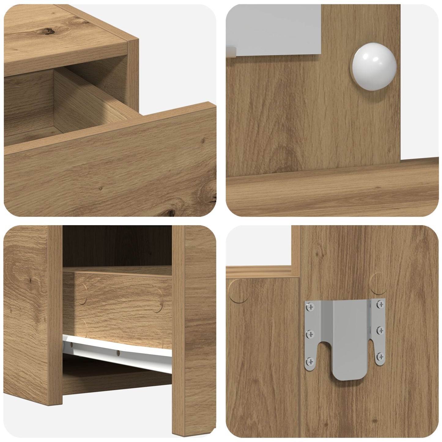 Väggmonterat sminkbord med LED-lampor i Artisan ek