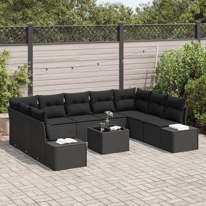 10-delars Trädgårdsoffset med kuddar Beige Poly-rattan