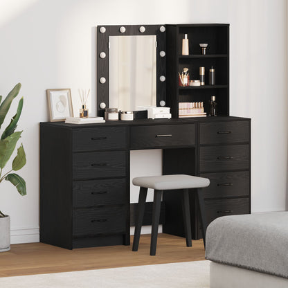 3-delars sminkbord med LED svart laminat