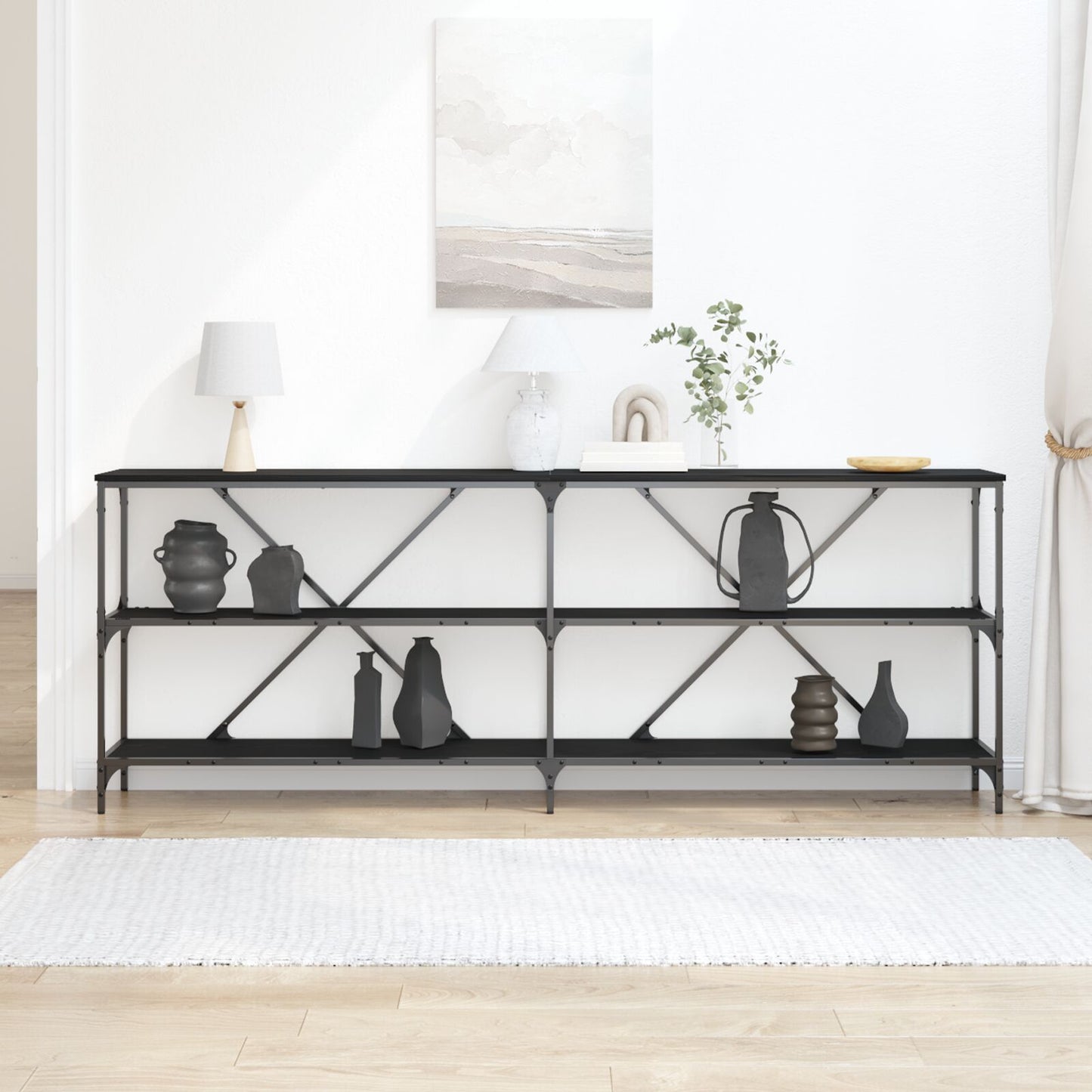 Console Table Svart Ek 200x30x75 cm Konstruerat Trä och Stål
