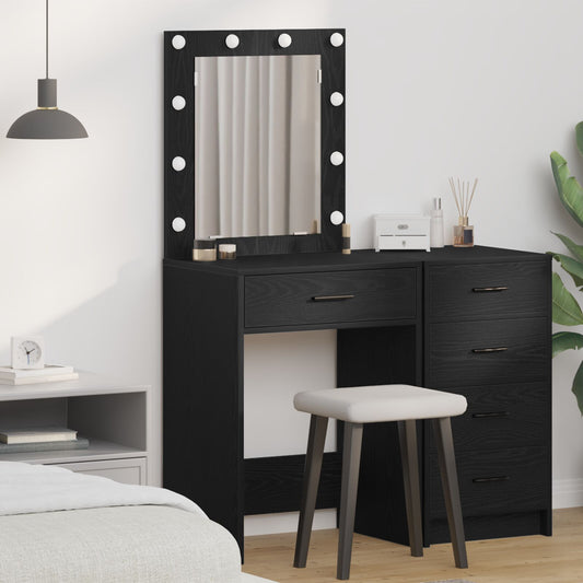 Sminkbord med LED-lampor Svart ek 50x41x135 cm