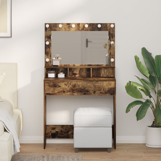 Sminkbord med LED-ljus, Rökt ek, 79x41x135 cm