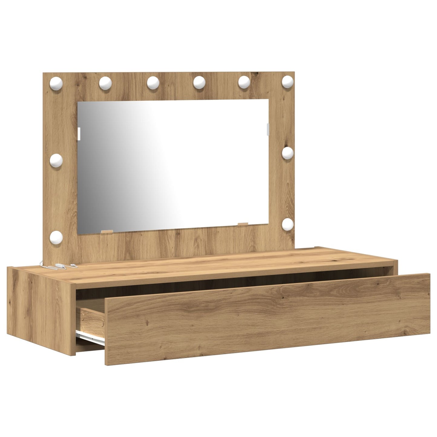 Väggmonterat sminkbord med LED-lampor i Artisan ek