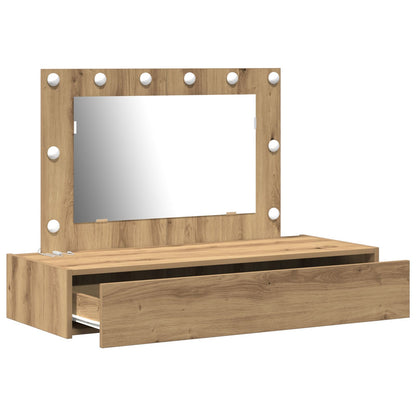 Väggmonterat sminkbord med LED-lampor i Artisan ek
