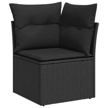 10 delars trädgårdsoff Set med kuddar Svart Poly Rattan
