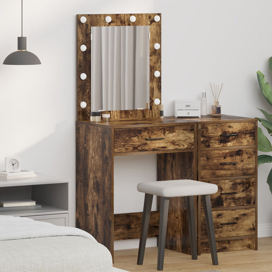 Sminkbord med LED-lampor Rökt ek 50x41x135 cm