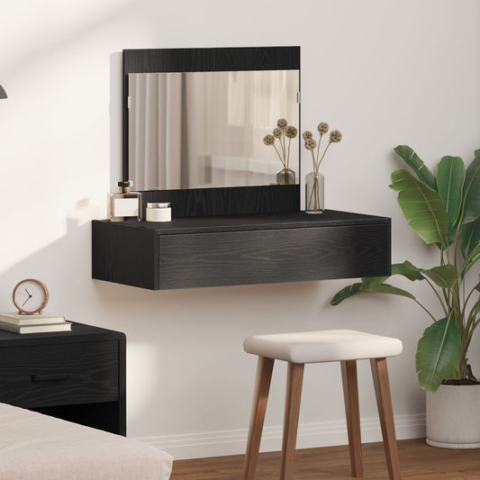 Väggmonterat sminkbord svart ek 83x40x70 cm