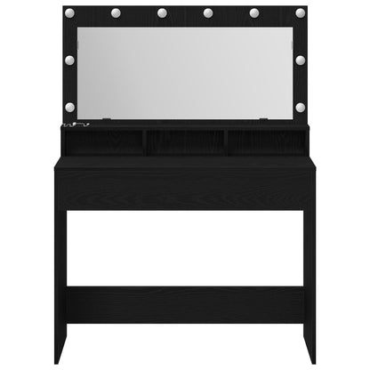 Sminkbord med LED-lampor, Svart Ek, 100x41x135 cm