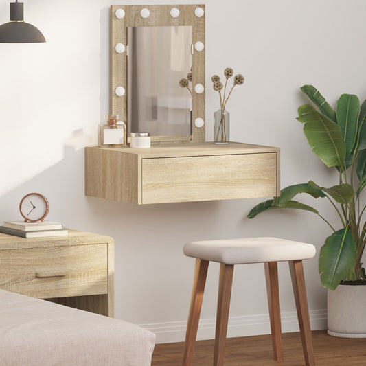 Väggmonterat Sminkbord med LED-lampor Sonoma Ek