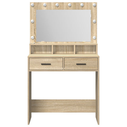 Sminkbord med LED-ljus Sonoma Ek 79x41x135 cm