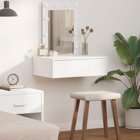 Väggmonterat sminkbord med LED-lampor - Vitt