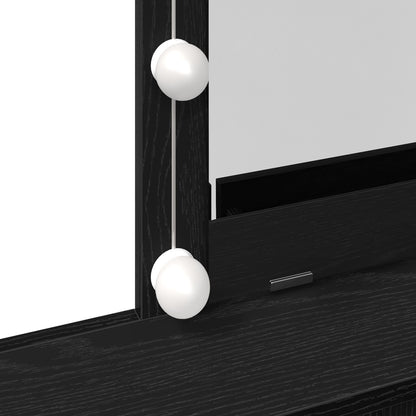 Sminkbord med Spegel och LED-lampor Svart Ek Konstruerat Trä