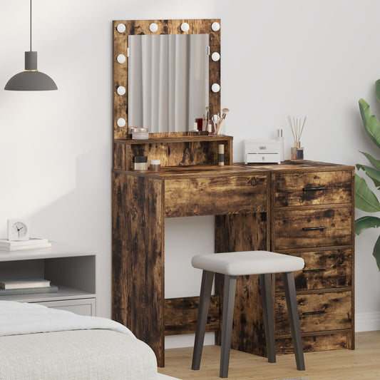 Sminkbord med LED-lampor Rökt Ek 50x41x135 cm