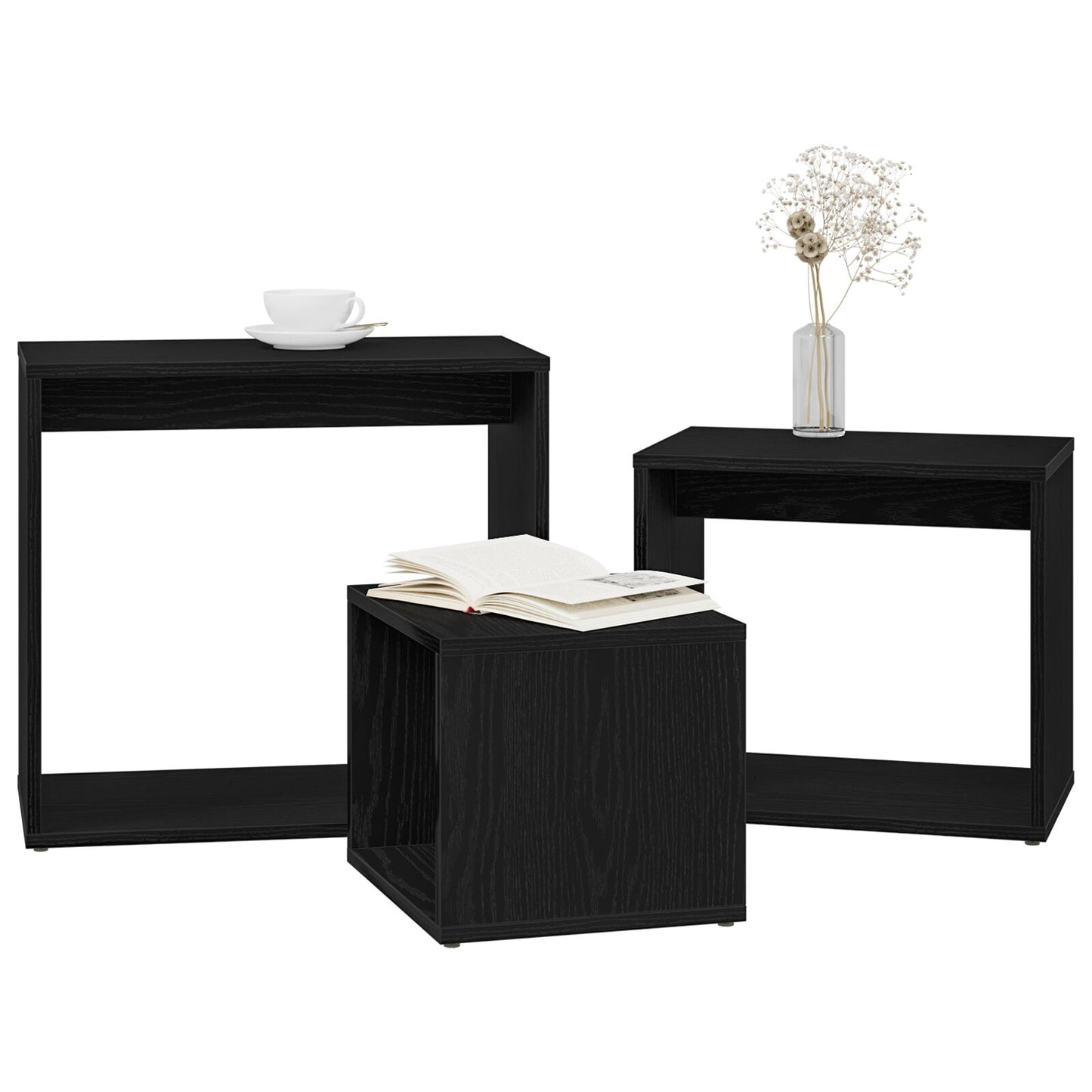 Nesting Tables 3 st Svart Ek Konstruerat Trä