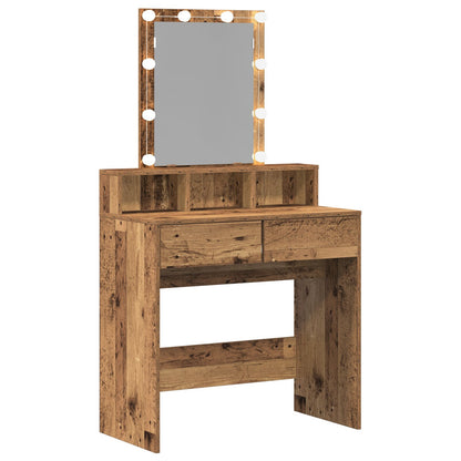 Sminkbord med Spegel och LED-lampor i Gammalt Trä