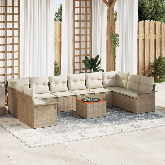 11-delars Trädgårdsoffa Set Med Kuddar Beige Poly Rattan Akacia