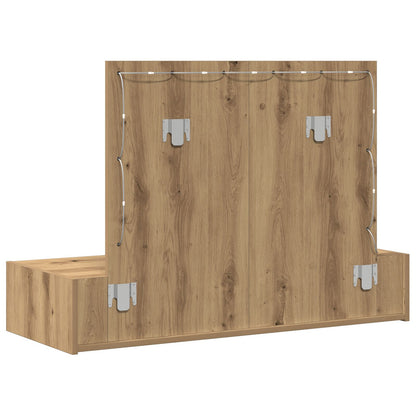 Väggmonterat sminkbord med LED-lampor i Artisan ek