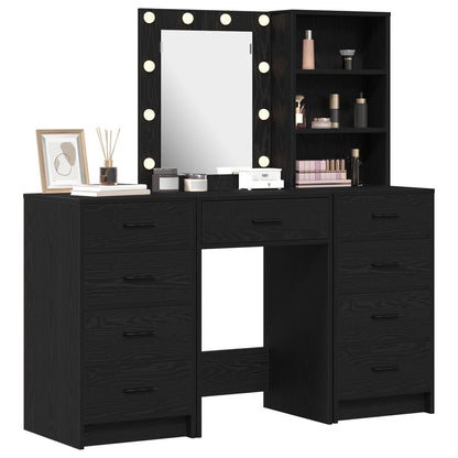 3-delars sminkbord med LED svart laminat