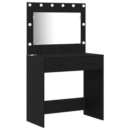 2 Delars Sminkbord Set med LED Svart Konstruerat Trä