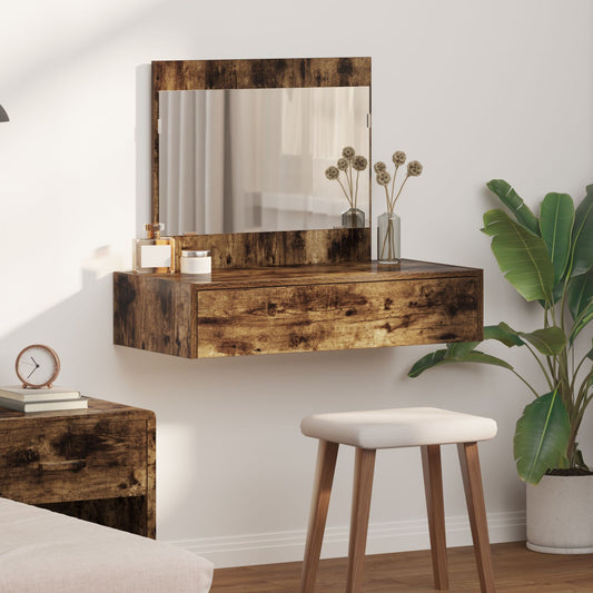 Väggmonterat Sminkbord Rökt Ek 83x40x70 cm