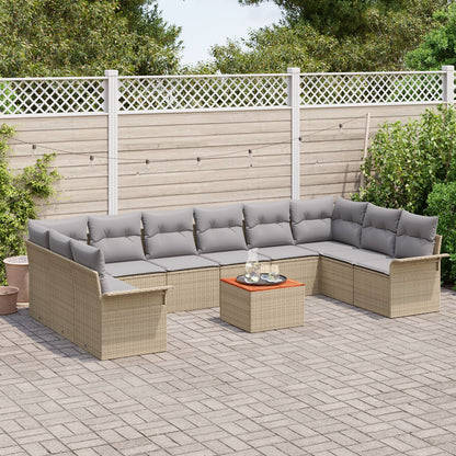 11 Delars Trädgårdssoffa Set med Kuddar Beige Poly Rattan Acacia