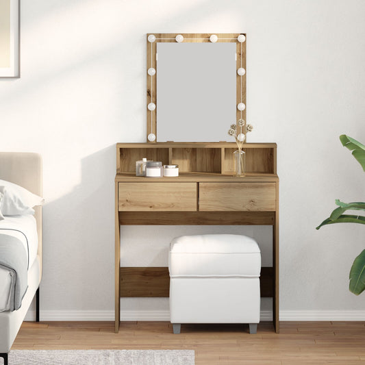 Sminkbord med Spegel och LED-lampor i Artisan Ek Konstruerat Trä