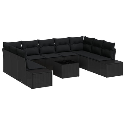 10-delars Trädgårdsoffset med kuddar Beige Poly-rattan