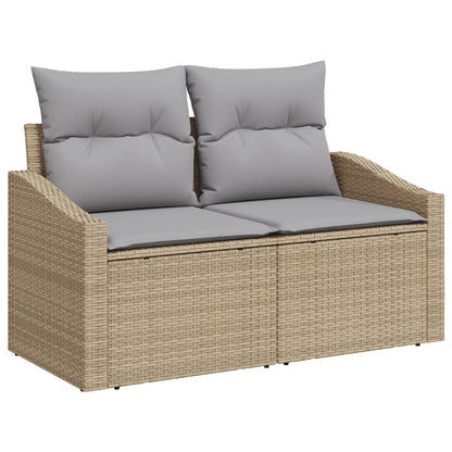 10-delars trädgårdsoffagrupp med kuddar beige poly rotting