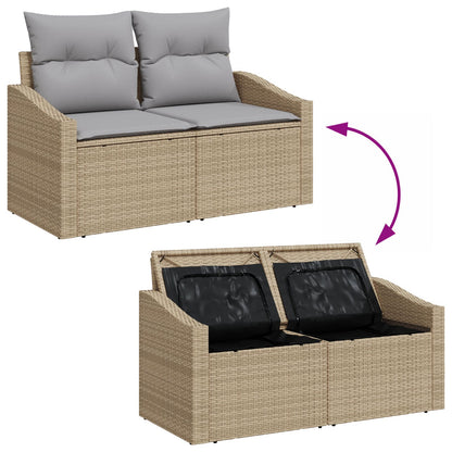 10-delars trädgårdsoffagrupp med kuddar beige poly rotting