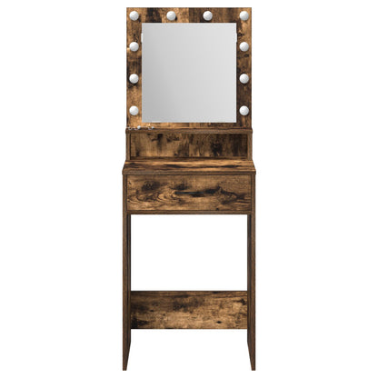 Sminkbord med LED-lampor Rökt ek 50x41x135 cm