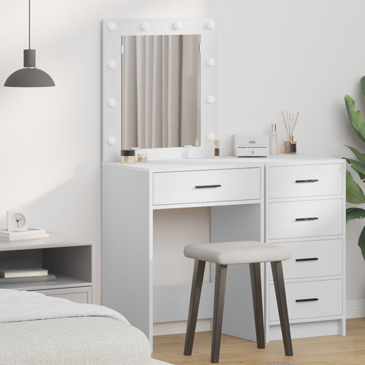 Sminkbord med LED-lampor Vitt 50x41x135 cm