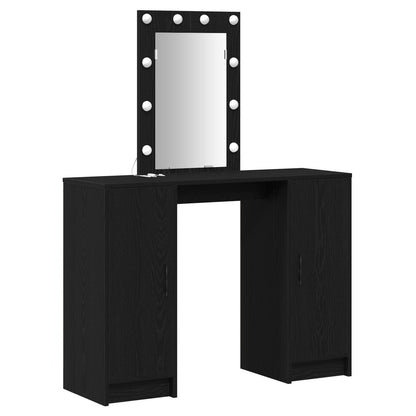 Sminkbord med LED-lampor Svart Ek 102x33x135 cm