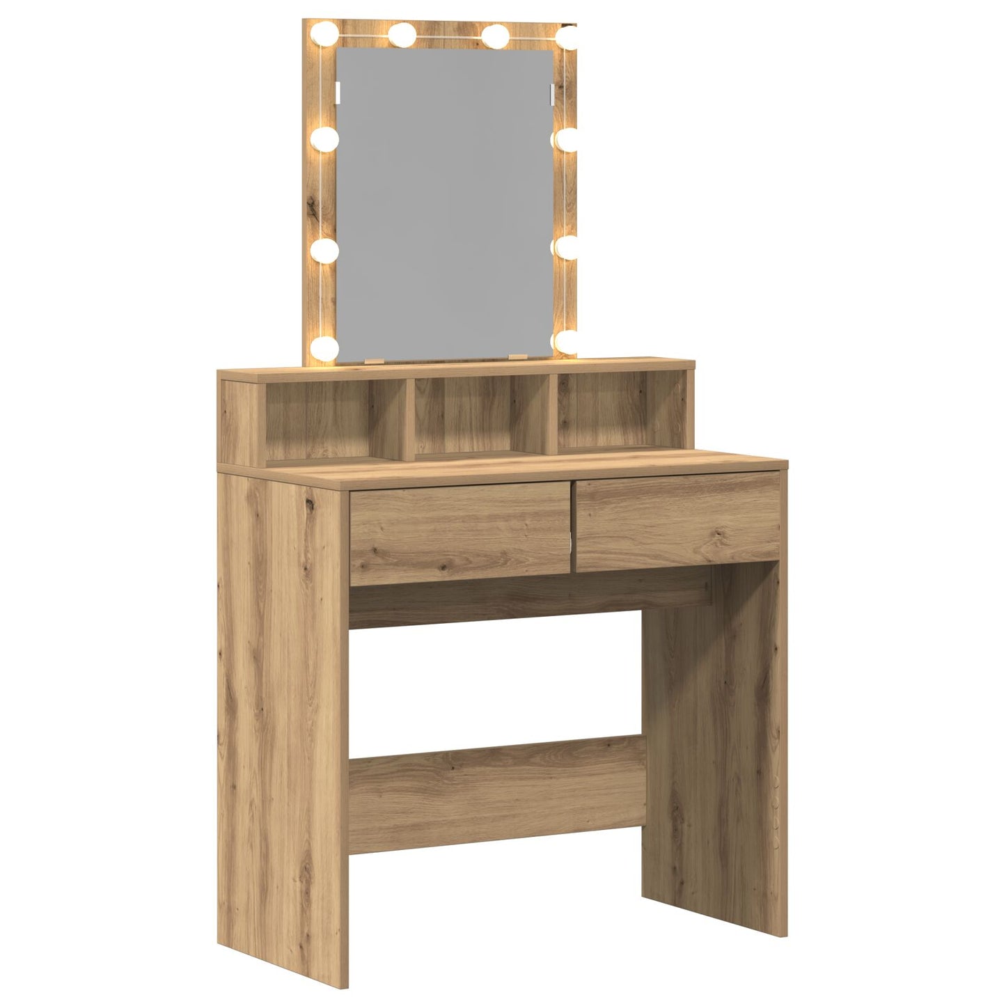 Sminkbord med Spegel och LED-lampor i Artisan Ek Konstruerat Trä