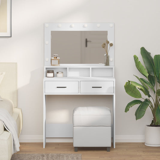 Sminkbord med LED-lampor, Vit, 79x41x135 cm