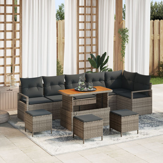 10 Delars Trädgårdsoffgrupp med Kuddar Grå Poly Rattan Akacia, vidaXL 2-sits Trädgårdsoffa med Förvaring & Kuddar Grå Poly Rattan, vidaXL 4 Delars Trädgårdsdining Set med Kuddar Grå Poly Rattan Akacia